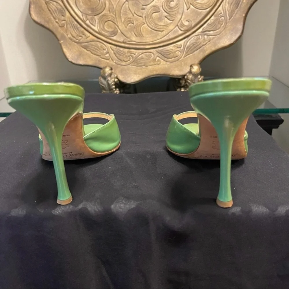 Jimmy Choo Glossy Green Patent Slide Sandals - Picture 3 of 5